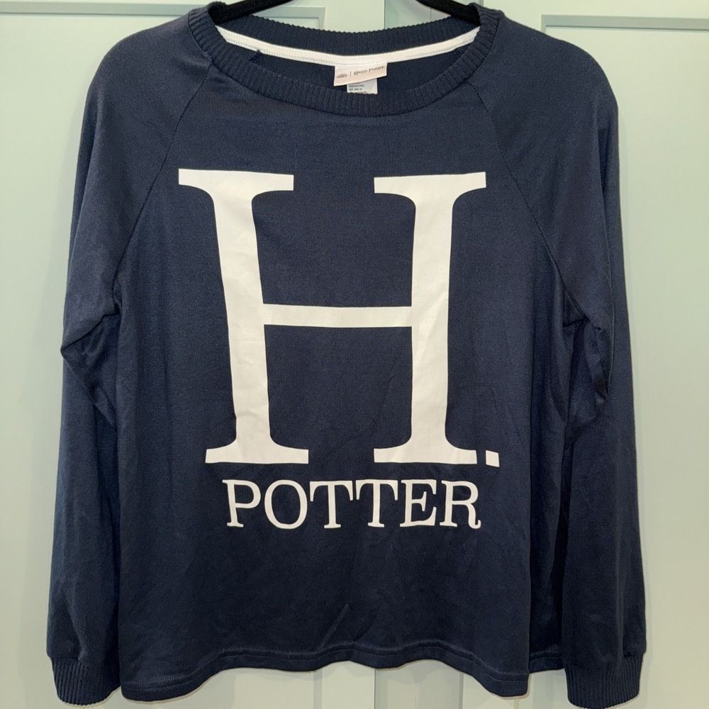 Harry Potter Womens Sleepwear Top Medium Navy Blue Long Sleeve‎ Graphic Pullover